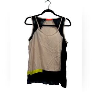 LULUMARI Color Block Tan & Black Sheer Sleeveless Blouse Sz M